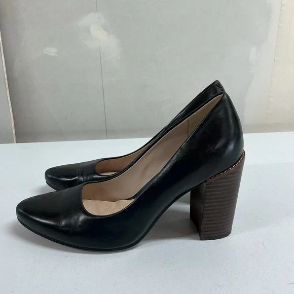 Clarks Narrative Leather Block Heel Pumps 9.5 Black – Classic Comfort Work Heels - Picture 3 of 7